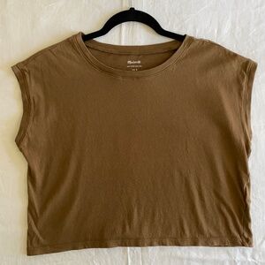 Madewell Olive Green Crop Shirt Cap Sleeved Size Small